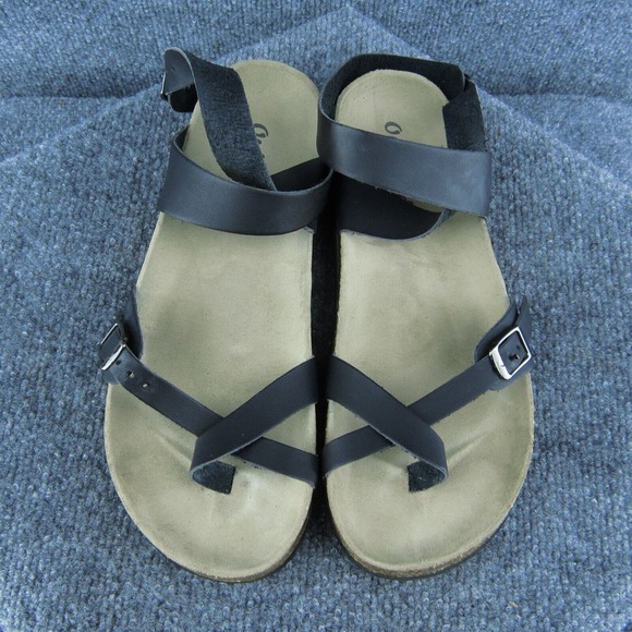 Outwoods Women Ankle Strap Sandal Shoes Black Leather Size 10 Medium - Picture 3 of 10